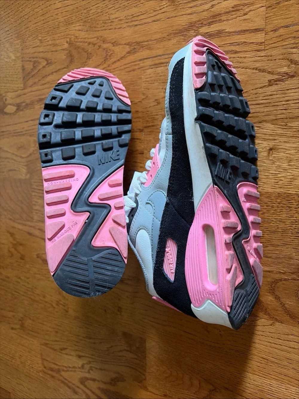 Nike Air Max 90 Shoe Y 4.5 EU 36.5 Sneaker Low Top White Gray Black Pink Girls